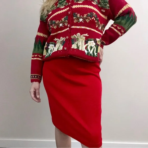 Sweater Bazaar | Skirts | Vintage Red Sweater Pencil Skirt | Poshmark